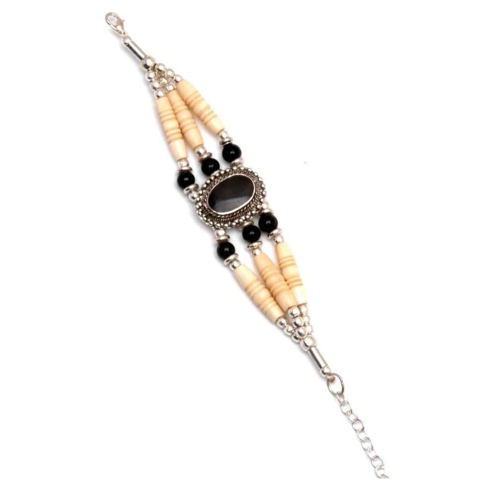 Buffalo Bone Bracelet Beaded Agate Stone Tribal Native American Bracelet Black